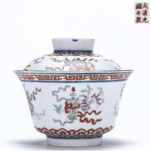 Famille rose with gold edge porcelain cover bowl, GUANG XU mark