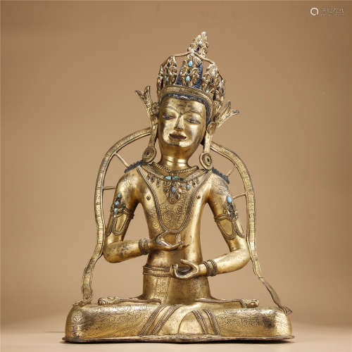 Gilt bronze inlaid jewelry statue of buddha