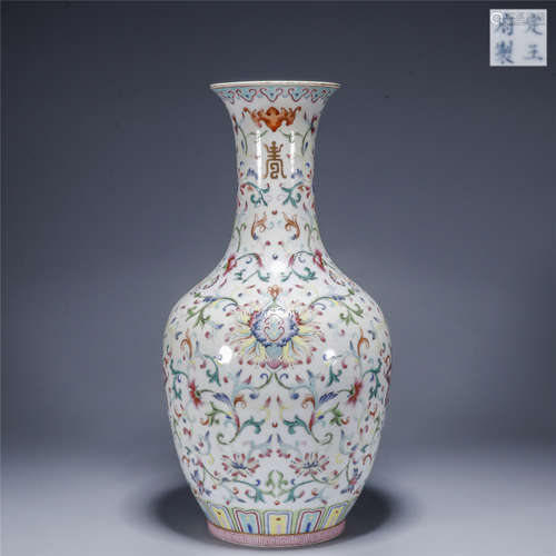 Famille rose with gold edge flower fu shou pattern porcelain vase, DING WANG FU mark