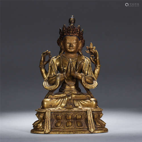 Gilt bronze statue of four-arms GUAN YIN buddha