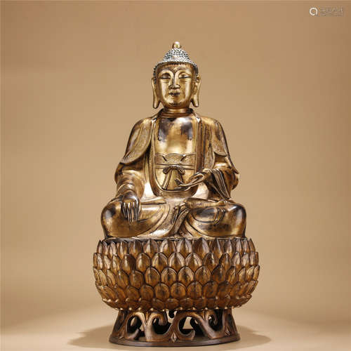 Gilt bronze seated statue of Sakyamuni buddha