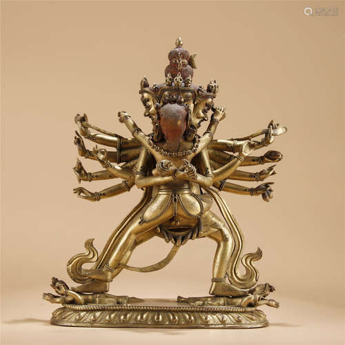 Gilt bronze statue of Chakrasamvara buddha