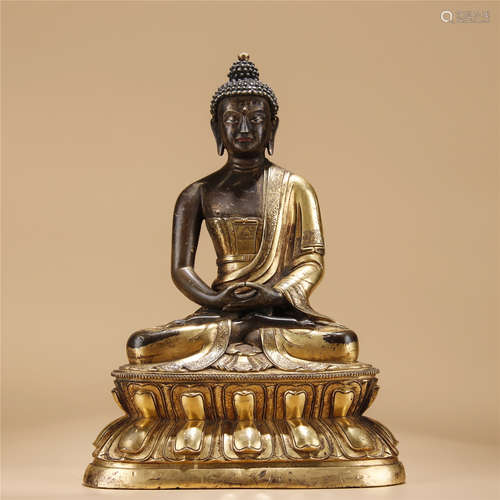 Bronze partly gilt statue of Amitabha Buddha.