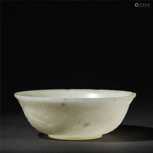 White jade carved auspicious animal pattern bowl