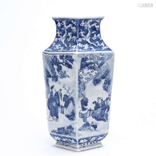 Blue and white figure and story square porcelain bottle