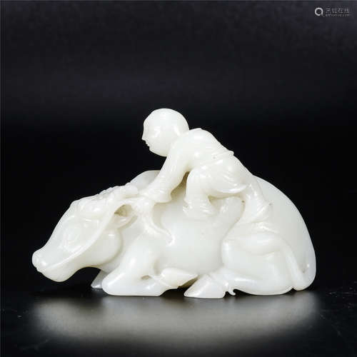 White jade carving of children herding cattle