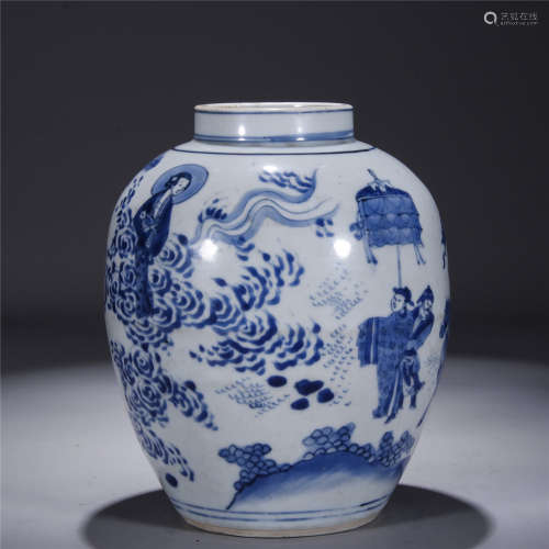 Blue and white figure and story drawing porcelain jar