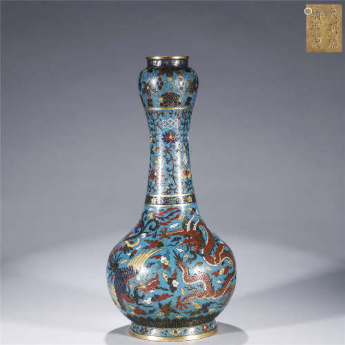 Copper cloisonne flower and dragon pheonix pattern vase, JIA JING mark