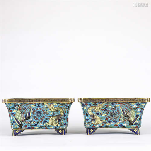 A pair of copper cloisonne enamel square vases