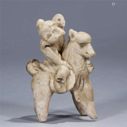 Chang Sha Yao Hu people riding horse porcelain figurine