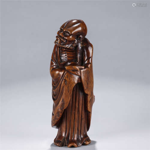 Huang Yang wood carved LUO HAN statue