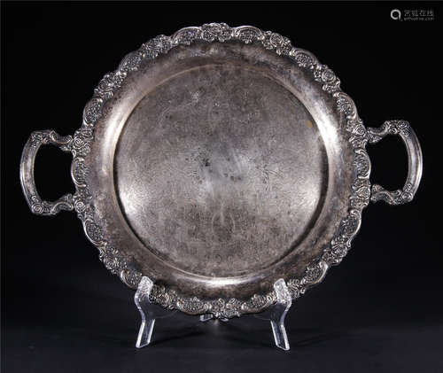 A large cupronickel silver flower pattern plate