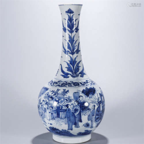 Blue and white figure and story porcelain vase