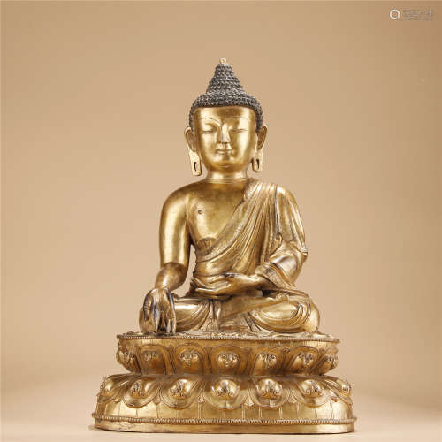 Gilt bronze statue of Pharmacist Buddha.