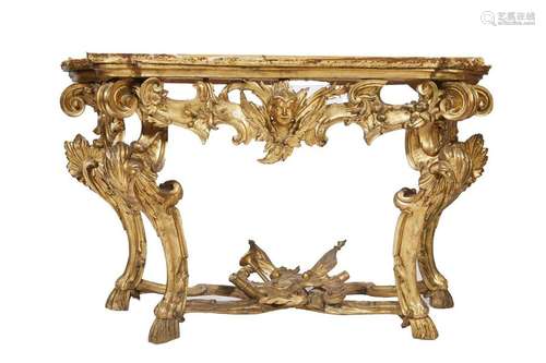 463 Importante console en bois sculpté et doré à d…