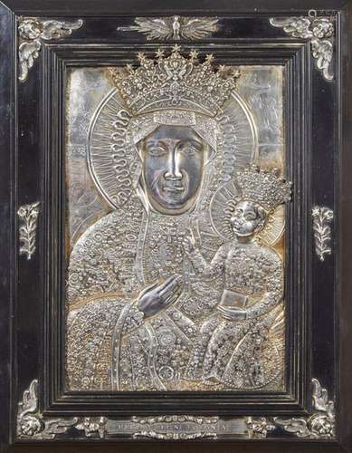 28 Vierge de Pologne en semi relief en argent , en…