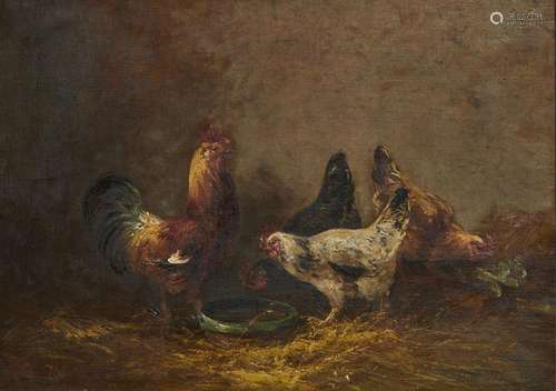 361 Ecole de la fin du XIXème Les poules Huile s…