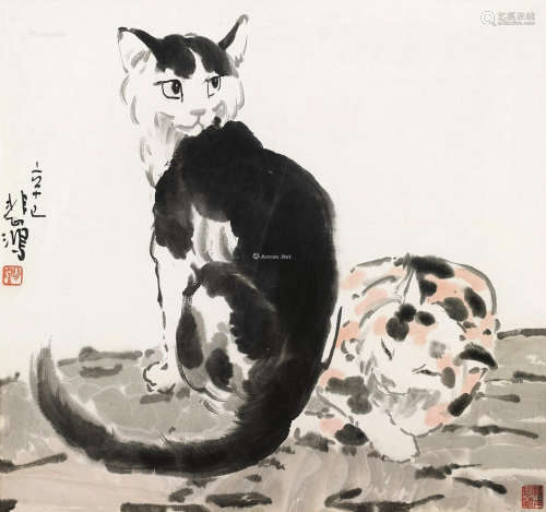 徐悲鸿 1941年作 双猫 镜框