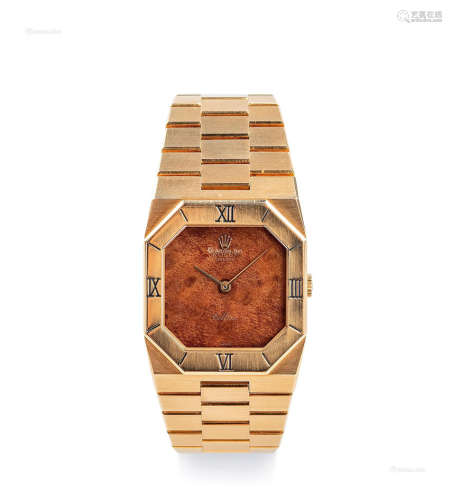 劳力士，罕有，黄金链带机械腕表，配备“木纹”表盘，型号4350，1970-1980年代