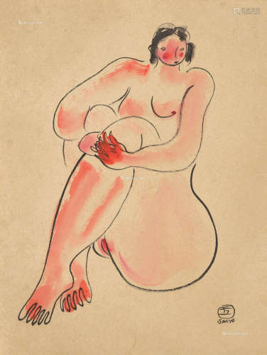 常玉 1920-1930年代作 抱腿裸女