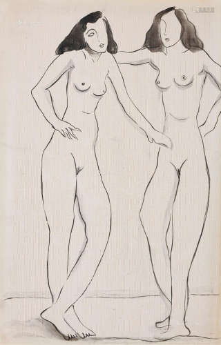 王济远 1944年作 双裸女