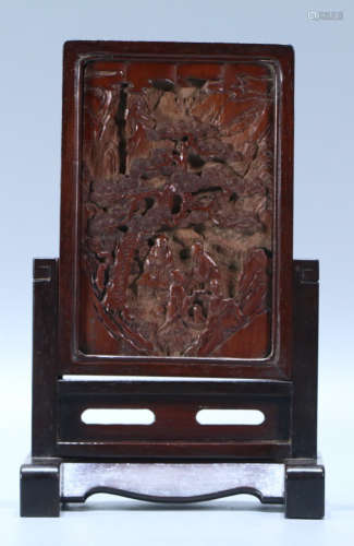 A ZITAN WOOD SCREEN CARVED WITH STORY