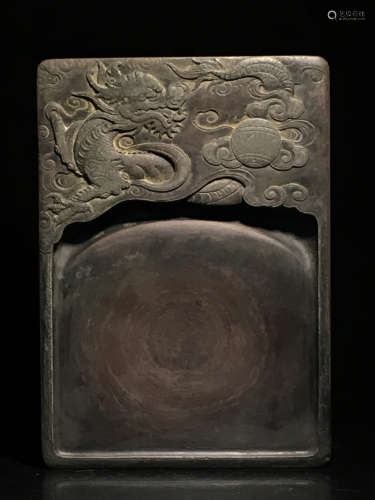 AN INK SLAB CARVED WITH DRAGON&POETRY