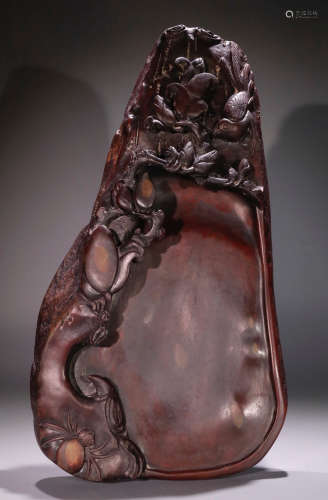 AN INK SLAB CARVED WITH FLOWER