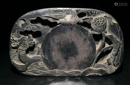 AN INK SLAB CARVED WITH DRAGON&LOTUS