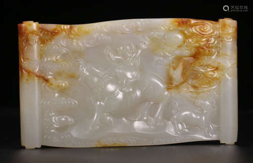 A HETIAN JADE PENDANT CARVED WITH STORY