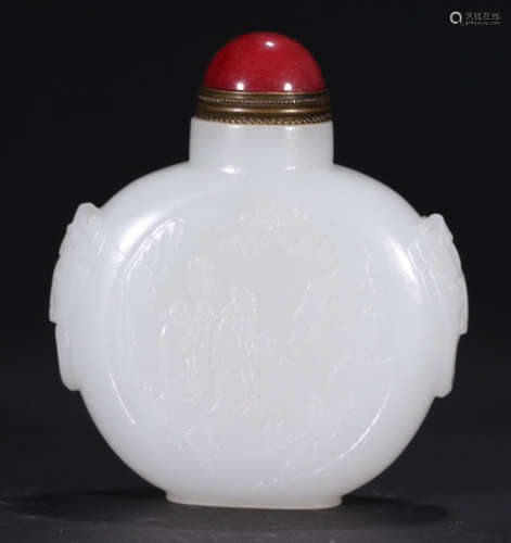 A HETIAN JADE SNUFF BOTTLE CARVED WITH POETRY&STORY