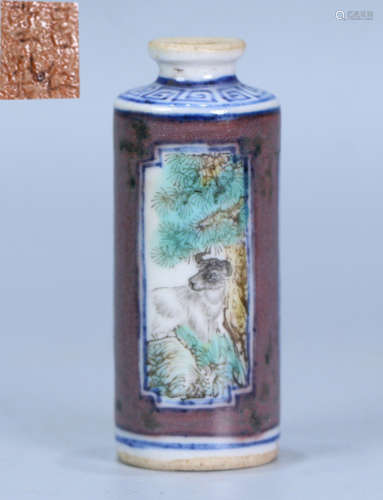 A FAMILLRE ROSE GLAZE SNUFF BOTTLE PAINTED WITH SHEEP
