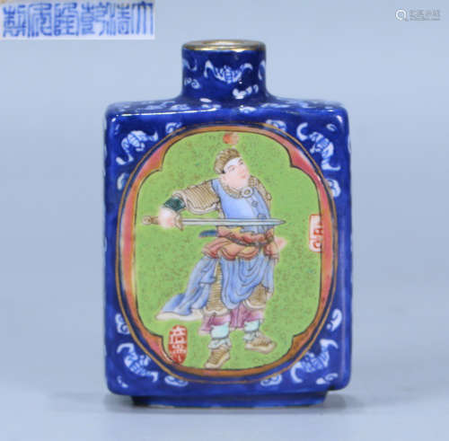 A FAMILLRE ROSE GLAZE SNUFF BOTTLE PAINTED WITH FIGURE