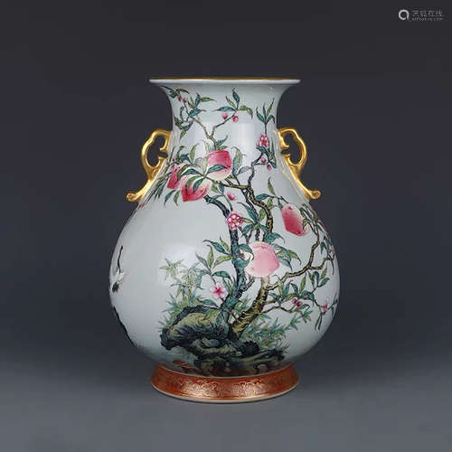 A CHINESE ENAMEL PEACH PAINTED PORCELAIN ZUN