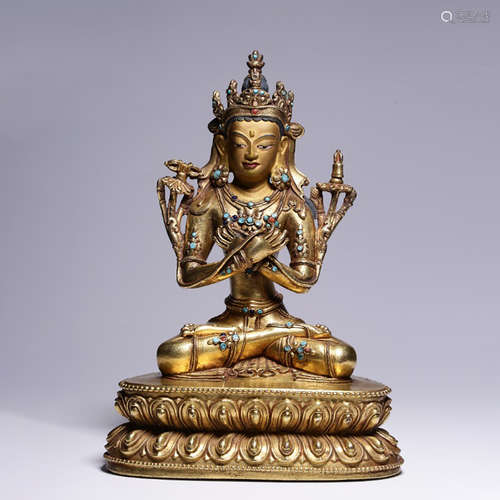 A CHINESE GILD BRONZE BUDDHA VAJRADHARA STATUE