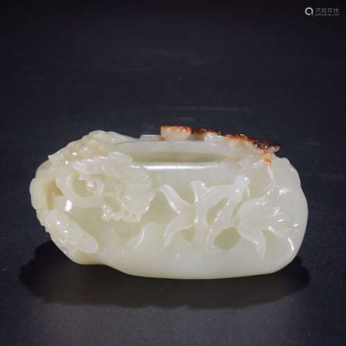 A CHINESE HETIAN JADE CARVED FLORAL WATER POT