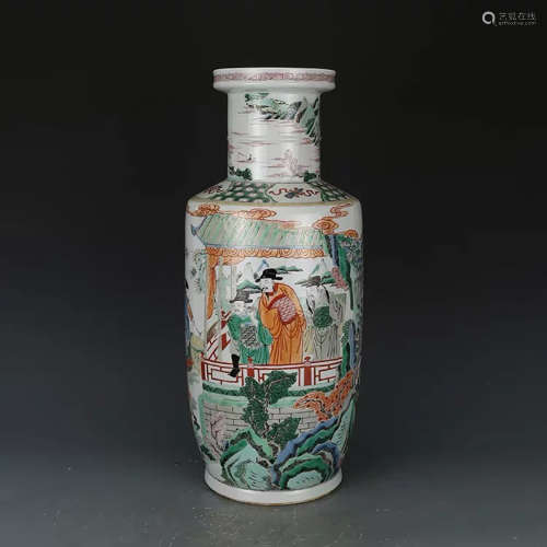 A CHINESE FAMILLE VERTE FIGURE PAINTED PORCELAIN VASE