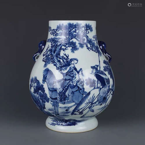 A CHINESE BLUE AND WHITE FIGURE PAINTED PORCELAIN ZUN