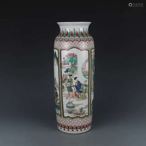 A CHINESE FAMILLE VERTE FIGURE PAINTED PORCELAIN VASE