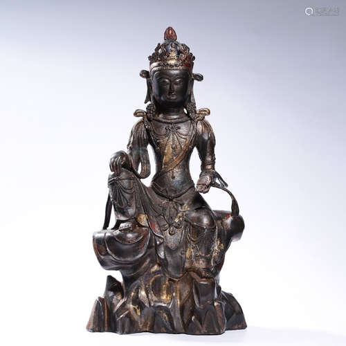 A CHINESE GILD BRONZE GUANYIN STATUE