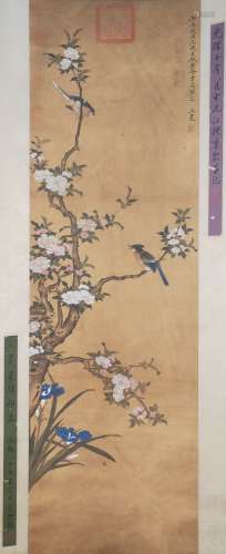 A CHINESE FLOWER AND BIRD PAINTING, WANG MIAN MARK
