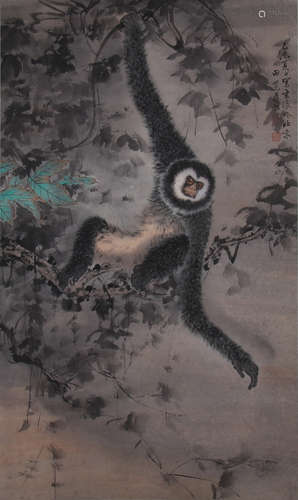 A CHINESE BLACK APE PAINTING, TIAN SHIGUANG MARK