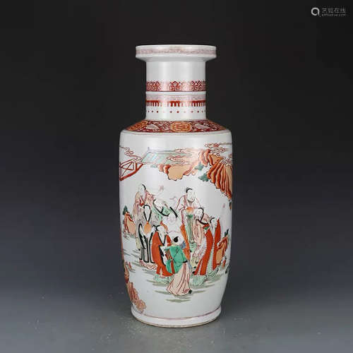 A CHINESE FAMILLE VERTE IMMORTAL PAINTED PORCELAIN VASE