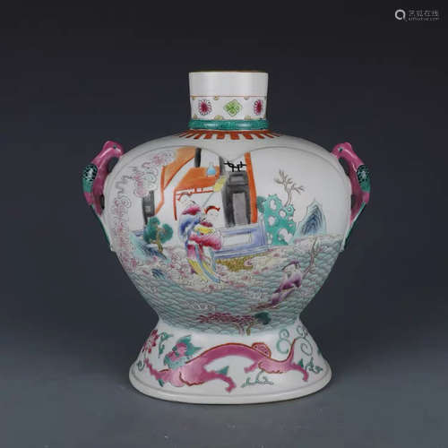 A CHINESE FAMILLE ROSE IMMORTAL FIGURE PAINTED PORCELAIN ZUN