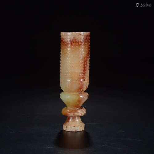 A CHINESE JADE CARVED TADPOLE PATTERN STANDING CUP