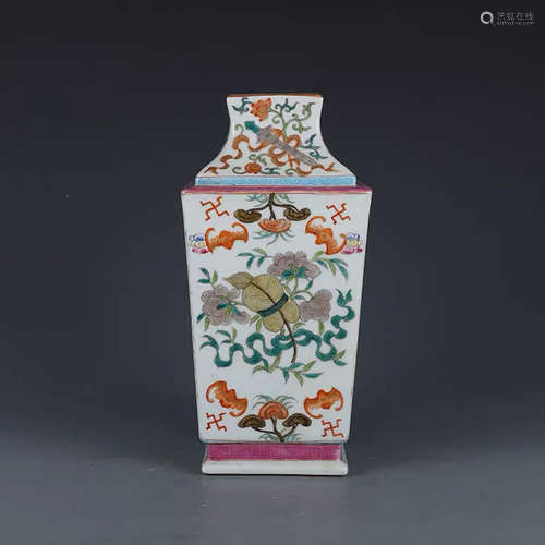 A CHINESE FAMILLE ROSE IMMORTALS PAINTED PORCELAIN SQUARE VASE