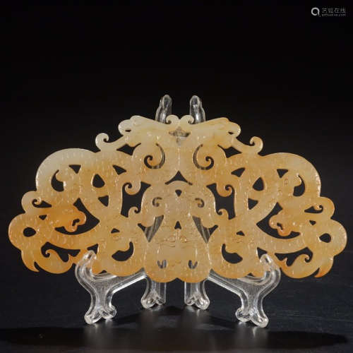 A CHINESE HETIAN JADE CARVED DRAGON&PHOENIX PATTERN PENDANT