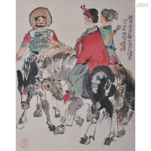 A CHINESE FIGURES PAINTING, CHENG SHIFA MARK