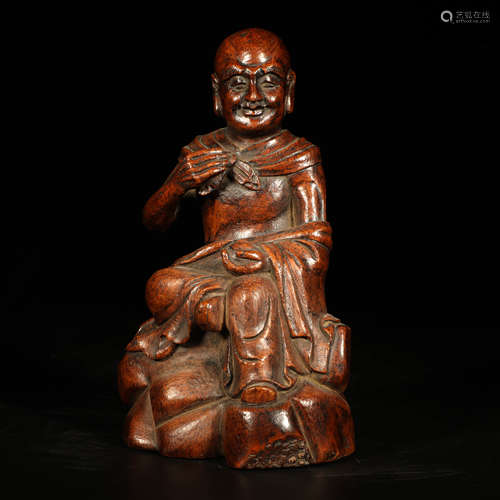 A CHINESE BAMBOO CARVED SEATED ARHAT STATUE