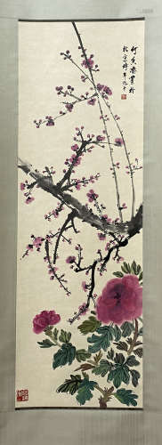 A CHINESE FLOWERS PAINTING, HE XIANGNING MARK